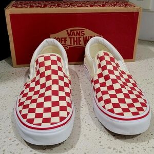 NWT Vans Unisex Slip-On Checkerboard Sneakers - Red & White | M9 W10.5